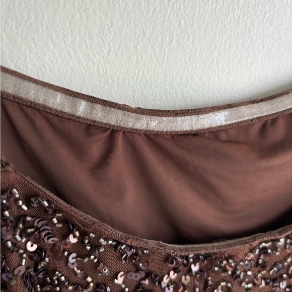 Retrofête Brown Sequin Spaghetti Strap Mini Dress Size L Side Zipper Fully Lined - Picture 11 of 13